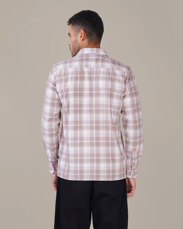 Muted Gray and Pink Plaid 100% Cotton Slub Shirt