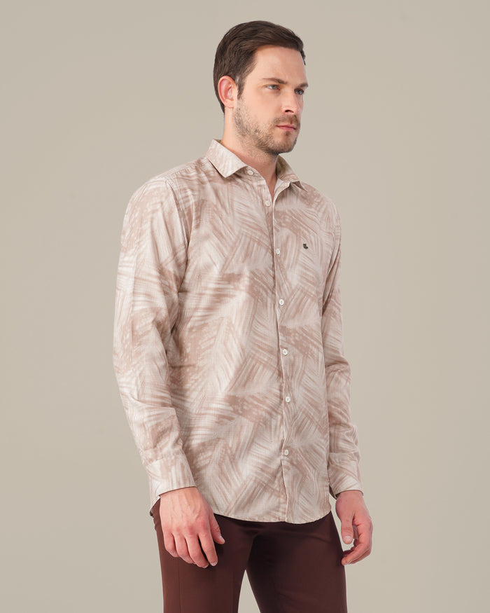 Muted Mauve Abstract Print Polyester Button-Up Shirt