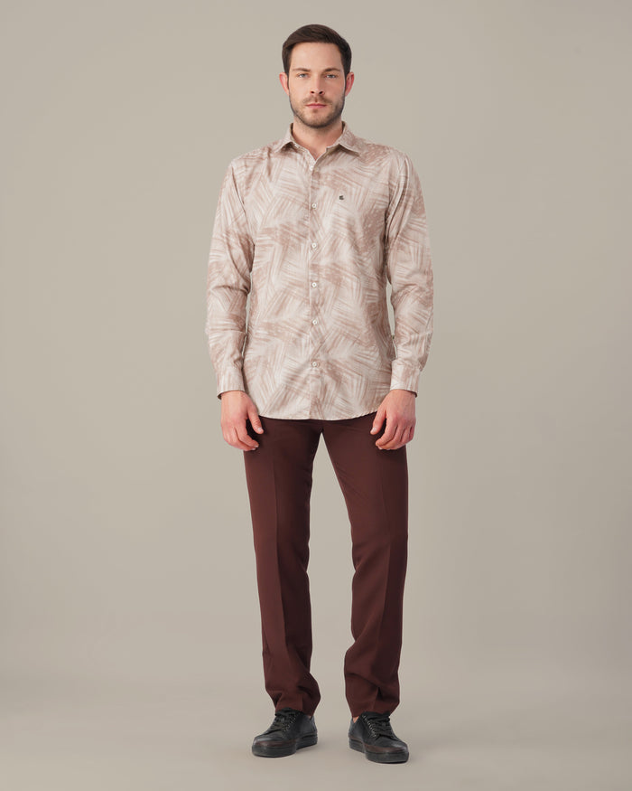 Muted Mauve Abstract Print Polyester Button-Up Shirt