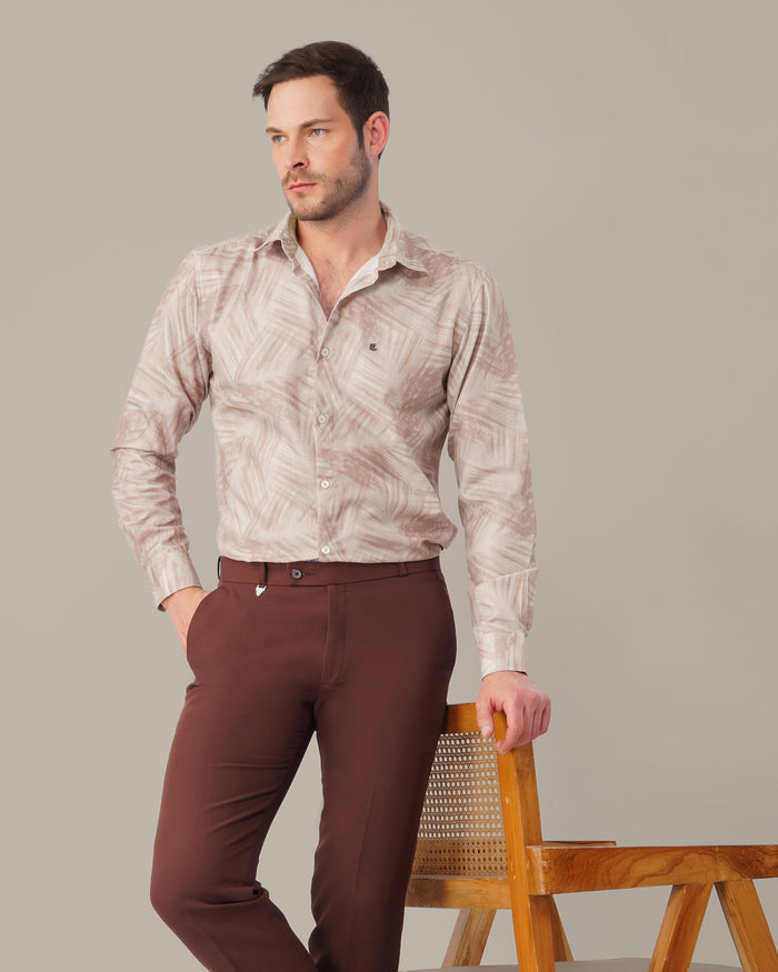 Muted Mauve Abstract Print Polyester Button-Up Shirt