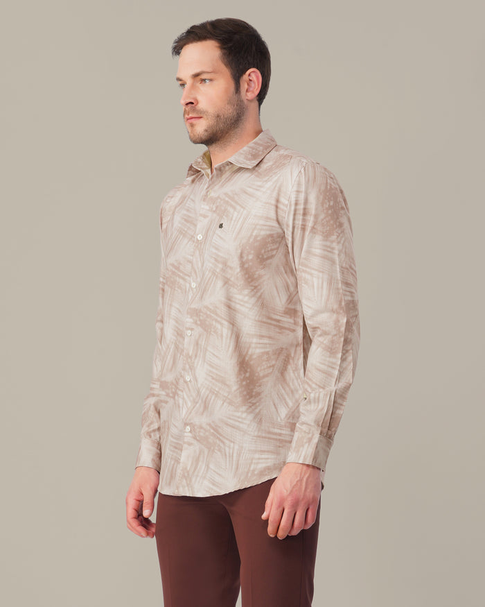 Muted Mauve Abstract Print Polyester Button-Up Shirt