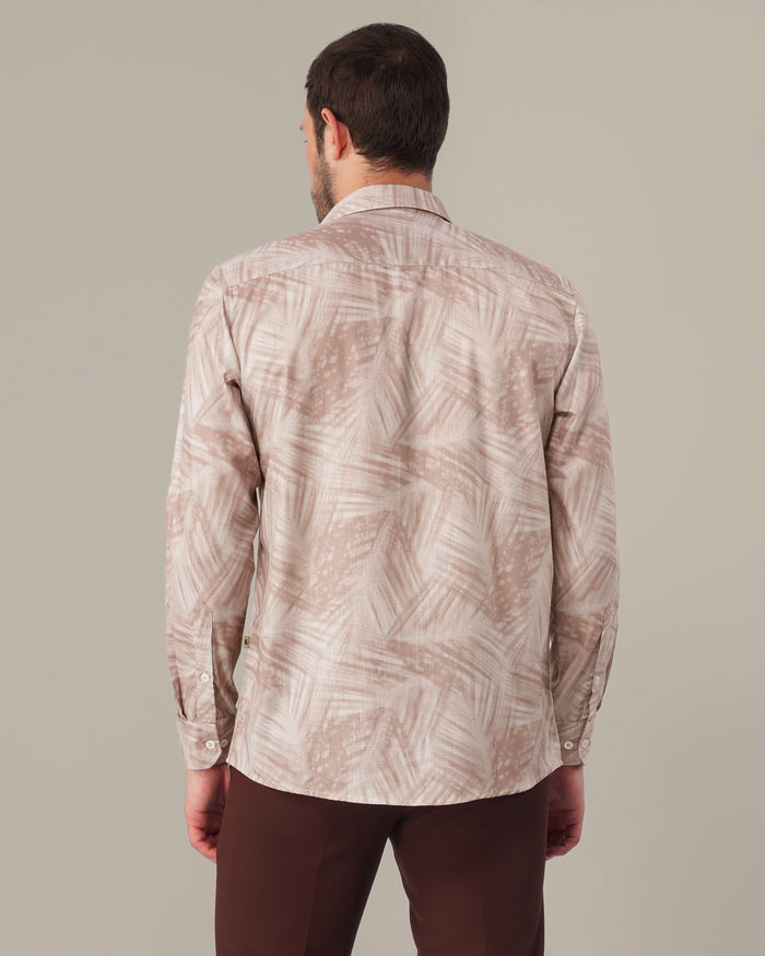 Muted Mauve Abstract Print Polyester Button-Up Shirt
