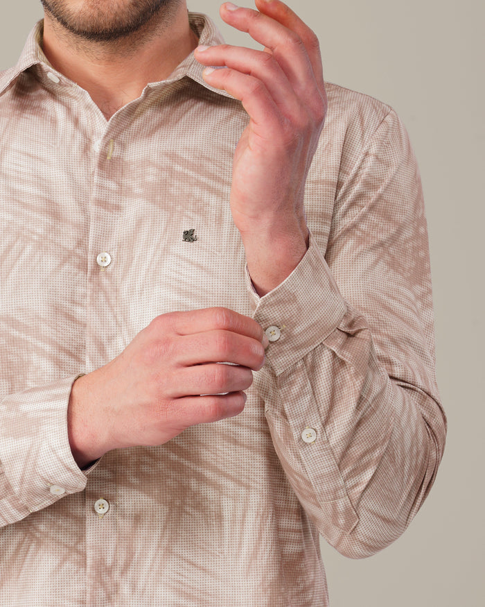 Muted Mauve Abstract Print Polyester Button-Up Shirt