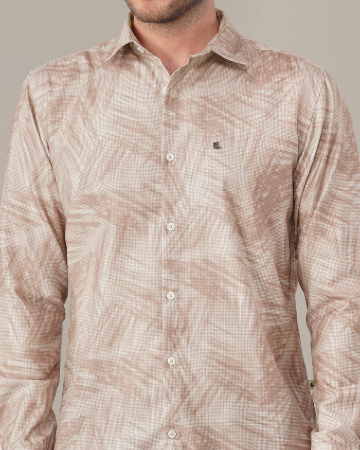Muted Mauve Abstract Print Polyester Button-Up Shirt