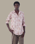 Natural Beige Abstract Linen Plus Button-Up Shirt