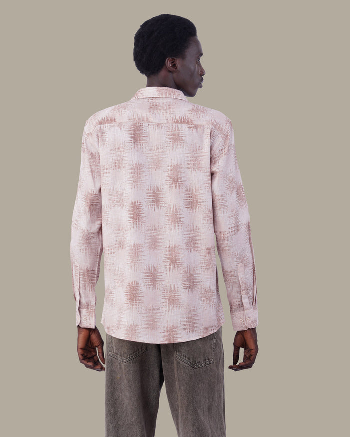 Natural Beige Abstract Linen Plus Button-Up Shirt