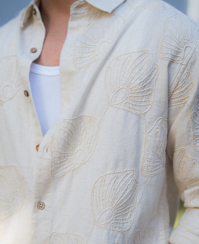 Natural Linen Blend Embroidered Shirt