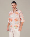 Natural Slub Print Cotton-Blend Button-Up Shirt