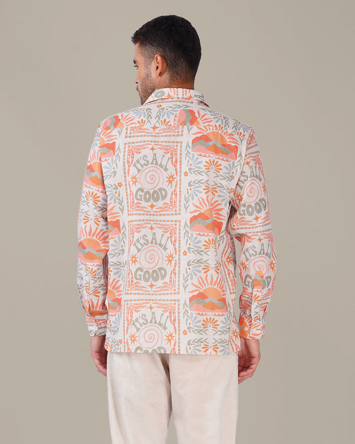 Natural Slub Print Cotton-Blend Button-Up Shirt