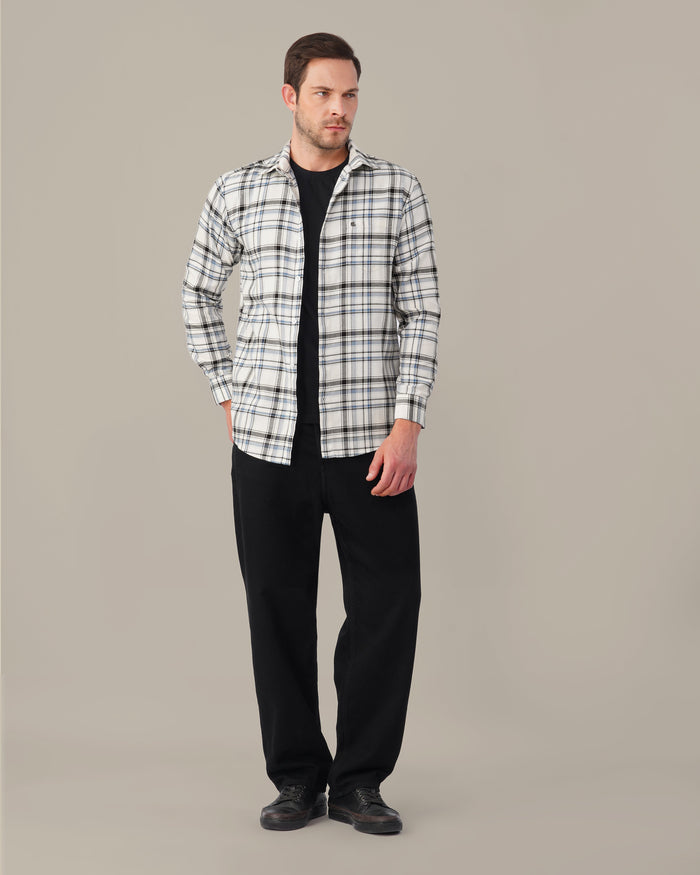 Navy and Black Plaid 100% Cotton Poplin Shirt
