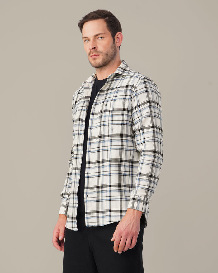 Navy and Black Plaid 100% Cotton Poplin Shirt