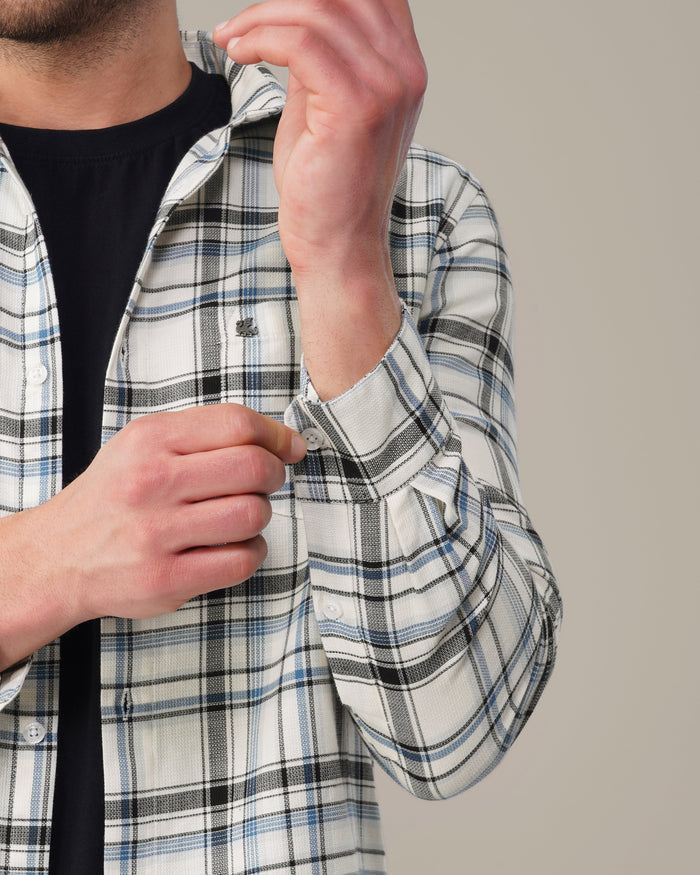 Navy and Black Plaid 100% Cotton Poplin Shirt