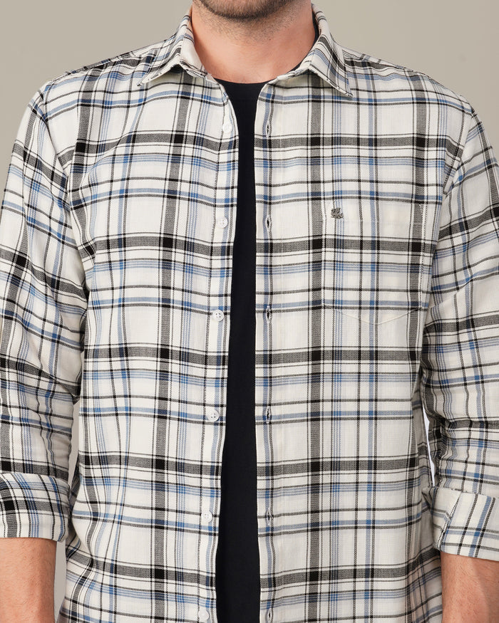 Navy and Black Plaid 100% Cotton Poplin Shirt