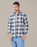 Navy and White Checkered 100% Cotton Oxford Shirt