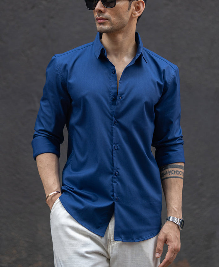 Navy Melange Stretch Shirt
