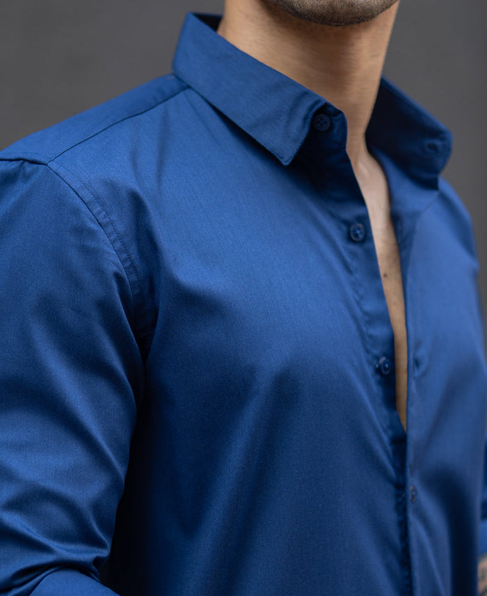Navy Melange Stretch Shirt