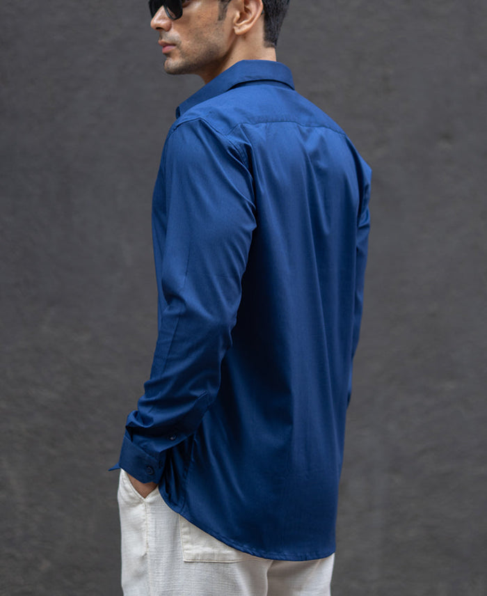 Navy Melange Stretch Shirt