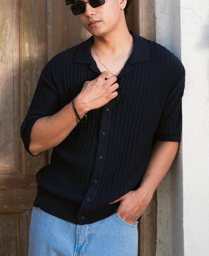 Navy Rib Knit Shirt