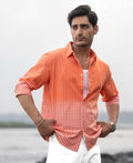 Orange Spray Checks Shirt 100% Cotton