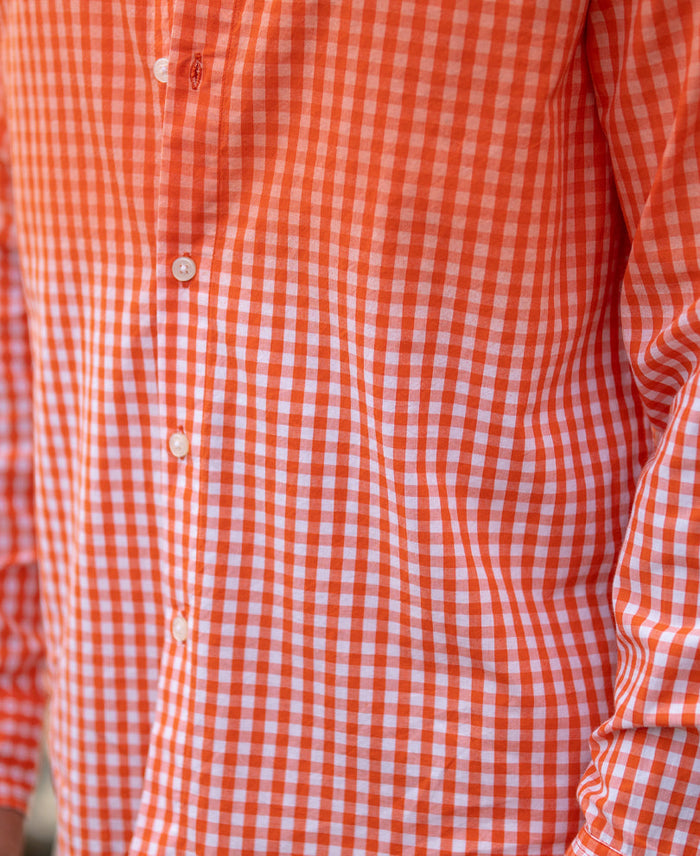 Orange Spray Checks Shirt 100% Cotton