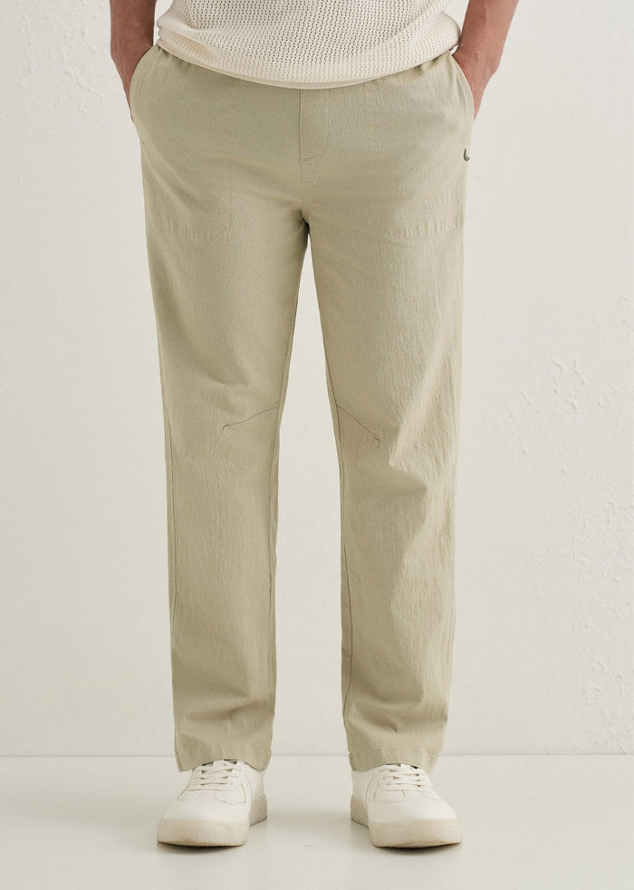 Pale Khaki Drawstring Cotton Linen Pant