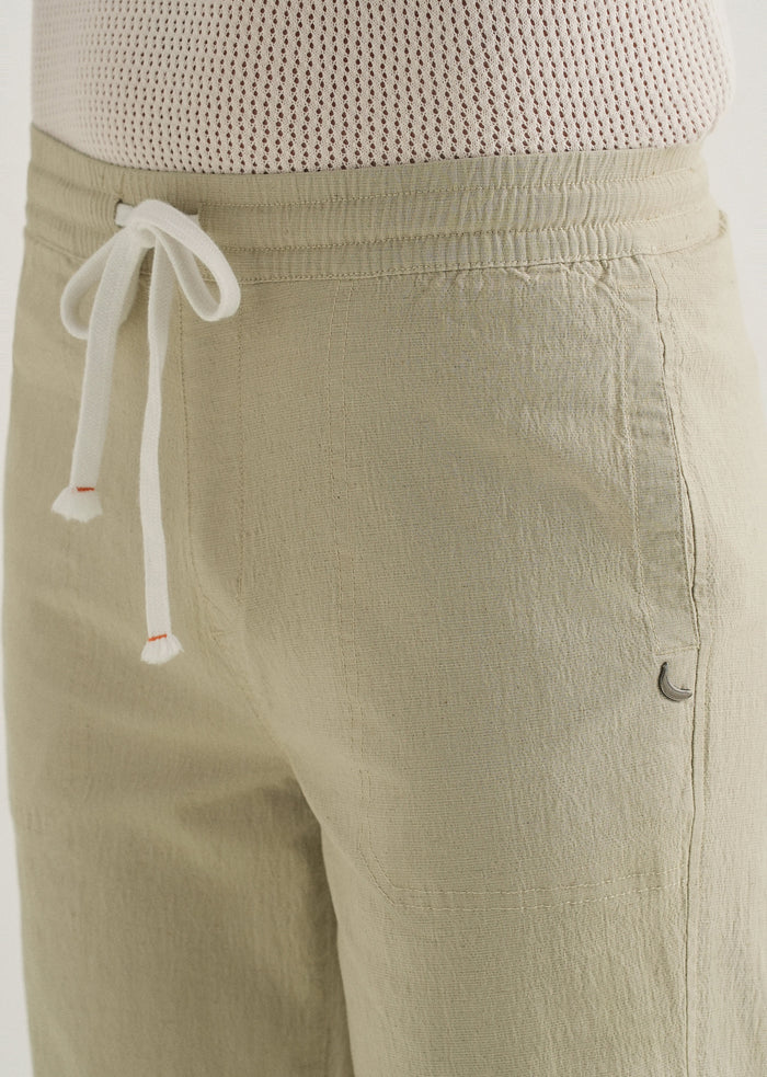 Pale Khaki Drawstring Cotton Linen Pant