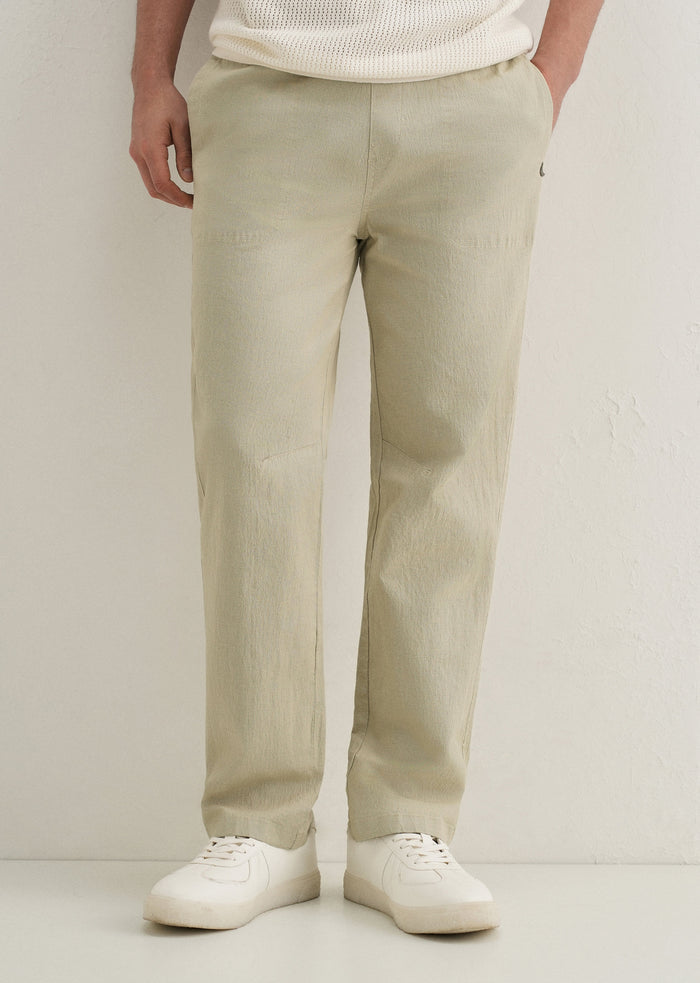 Pale Khaki Drawstring Cotton Linen Pant