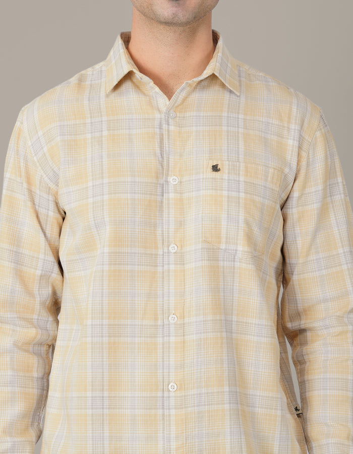 Pale Yellow and Blue Plaid 100% Cotton Long Sleeve Shirt