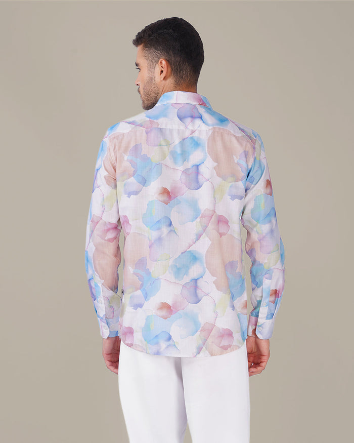 Pastel Multi-Color Patterned 100% Polyester Button-Up Shirt
