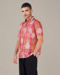 Peach Plaid Polyester Short Sleeve Shirt