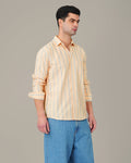 Peach Striped Cotton-Poly Blend Button-Down Shirt