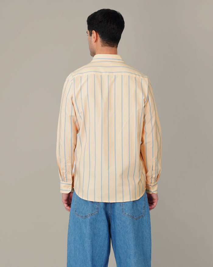 Peach Striped Cotton-Poly Blend Button-Down Shirt