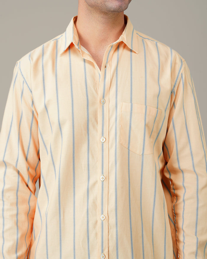 Peach Striped Cotton-Poly Blend Button-Down Shirt