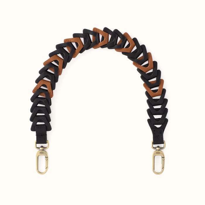Petty Leather Link Strap in Pebbled Leather - Black- FOL