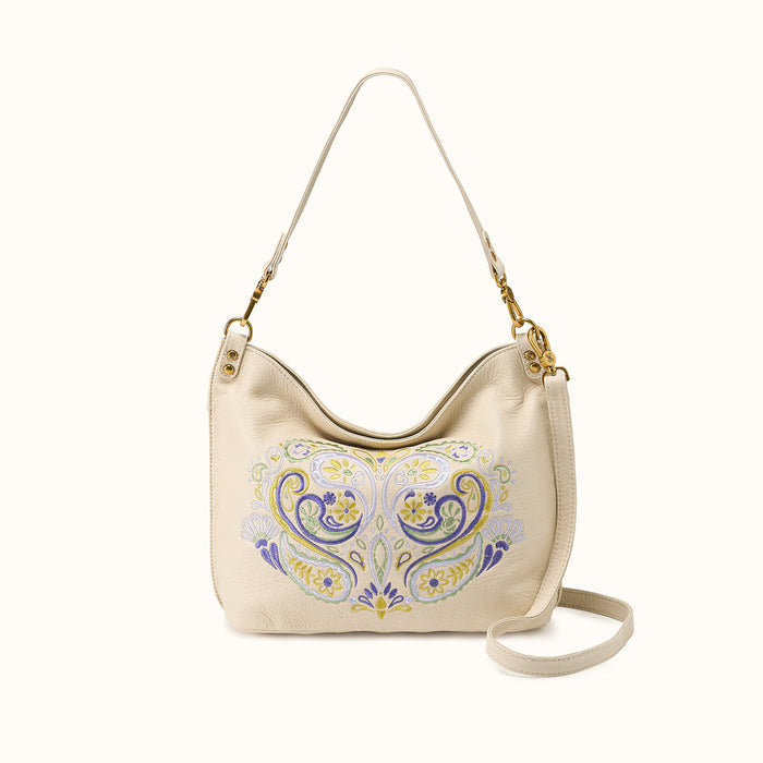 Pier Shoulder Bag In Pebbled Leather - Embroidered Birch- FOL