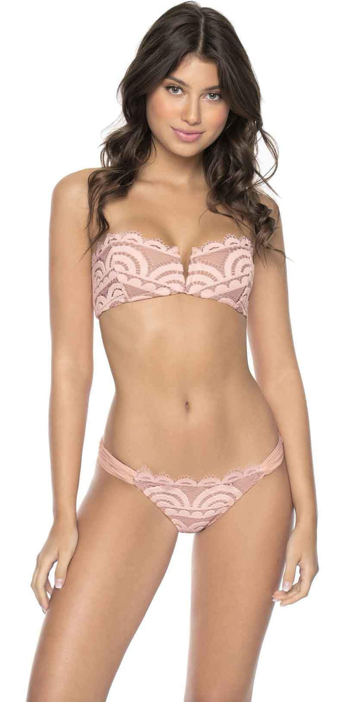 PilyQ Pink Sand V Lace Bandeau Bikini Top: