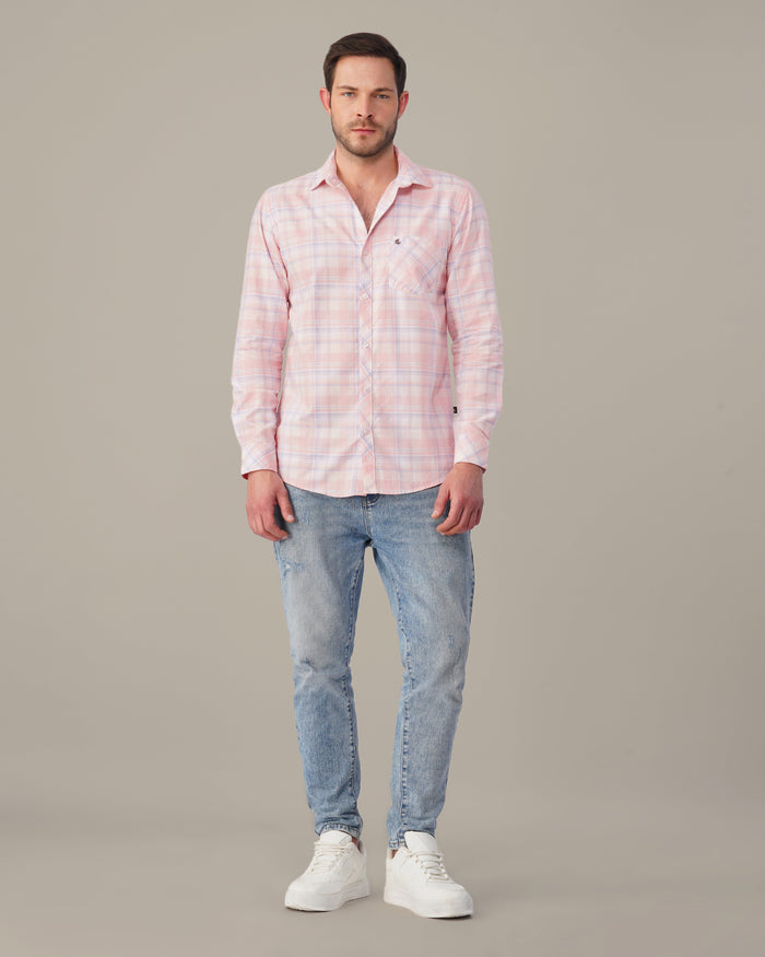 Pink and Blue Check Oxford Shirt