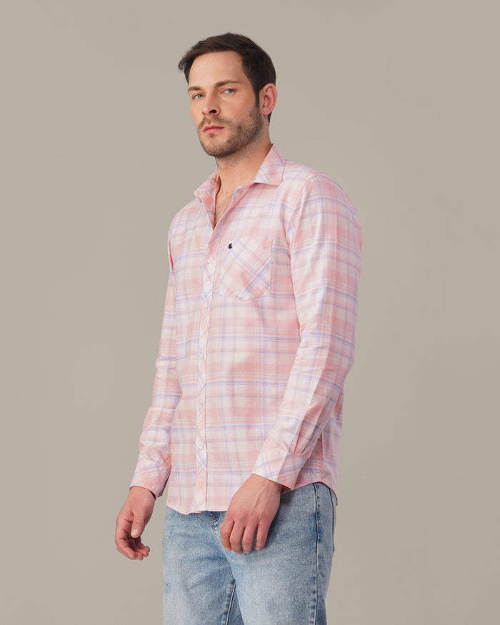 Pink and Blue Check Oxford Shirt