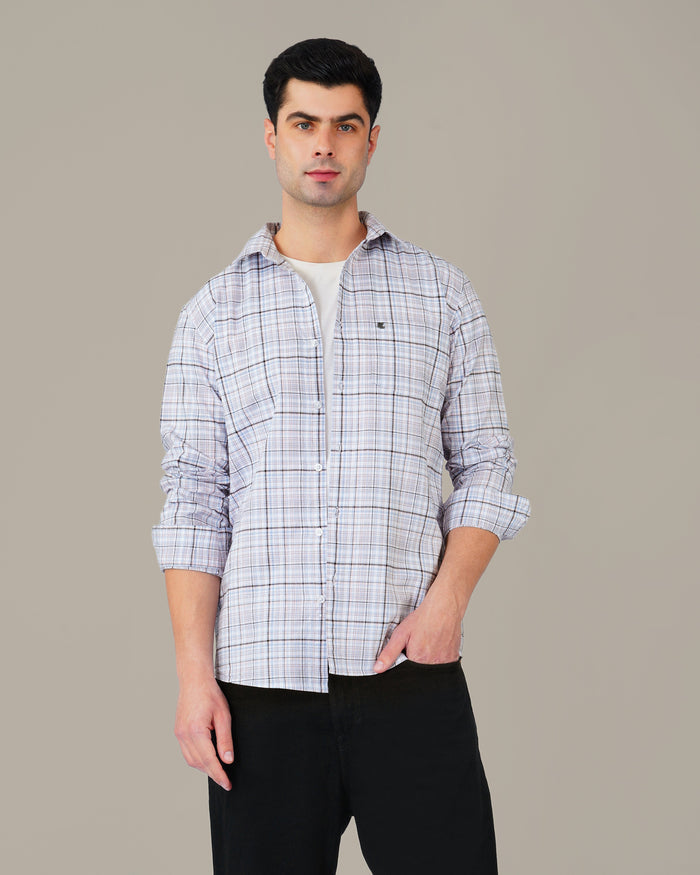 Pink And Blue Plaid Linen Cotton Dobby Check Shirt