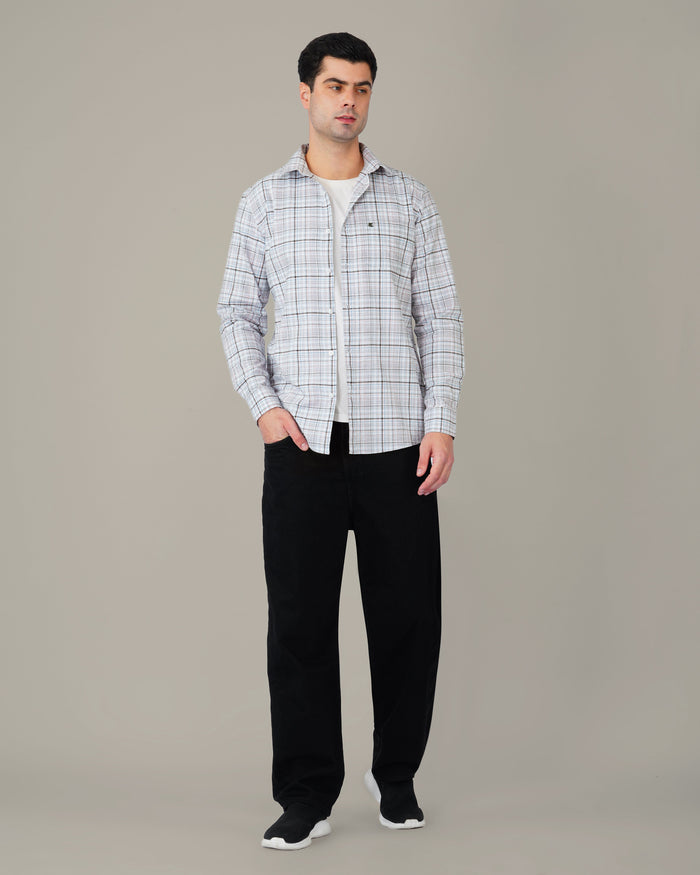 Pink And Blue Plaid Linen Cotton Dobby Check Shirt