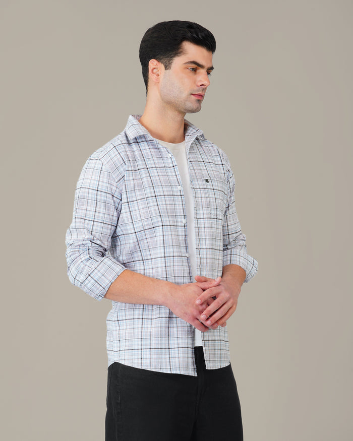 Pink And Blue Plaid Linen Cotton Dobby Check Shirt