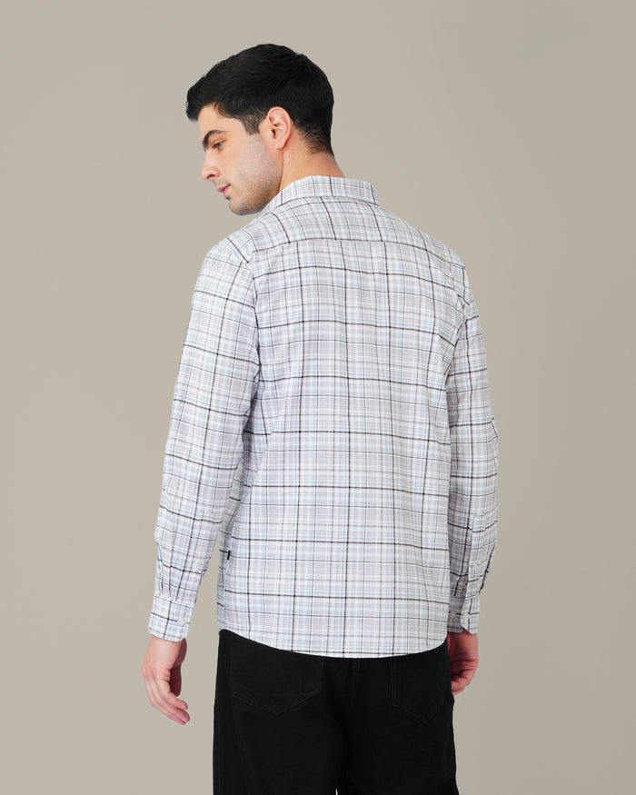 Pink And Blue Plaid Linen Cotton Dobby Check Shirt