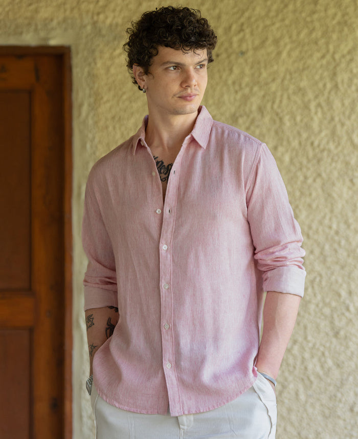 Pink Linen Blend Strucutured Shirt