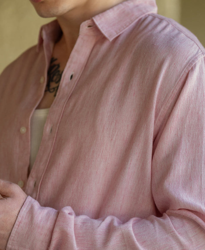 Pink Linen Blend Strucutured Shirt