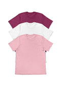 womens 3 pack bundle, white, pink and berry in boyfriend fit 100% cotton