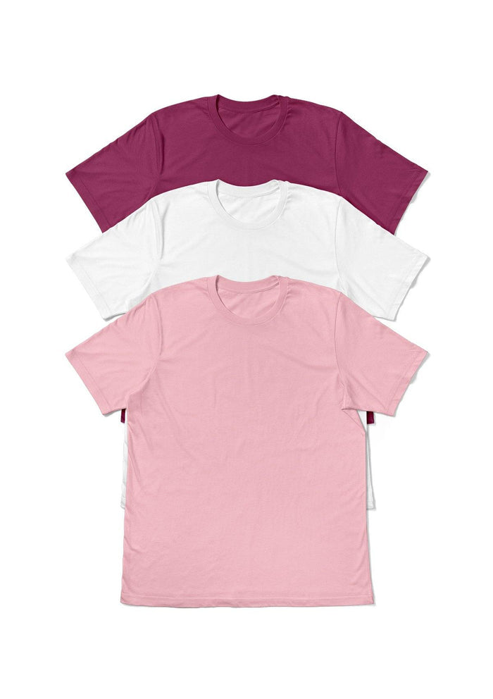womens 3 pack bundle, white, pink and berry in boyfriend fit 100% cotton