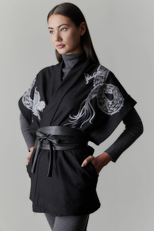 Ponte Dragon Embroidery Kimono Topper