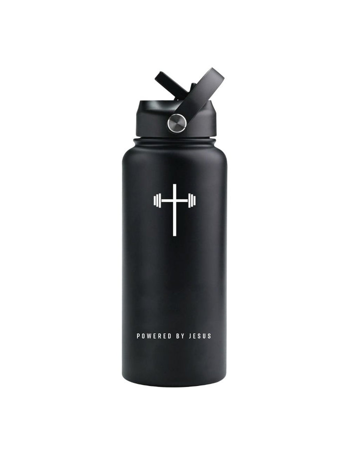 Powered By Jesus 32oz Insulated Water Bottle - HolStrength