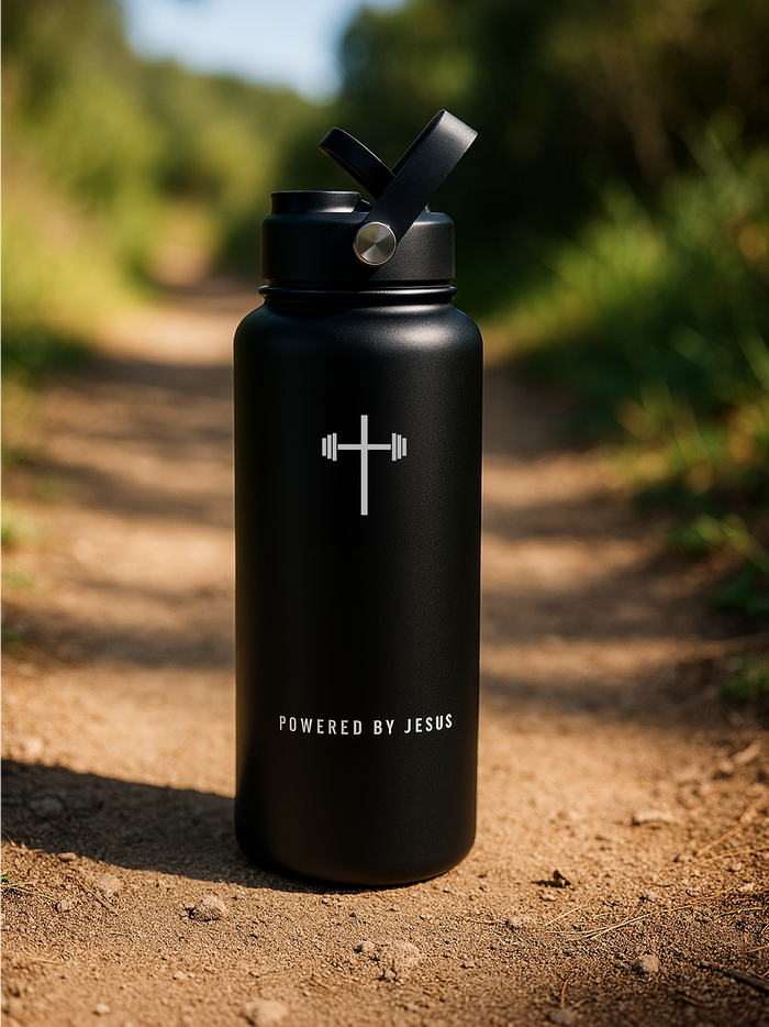 Powered By Jesus 32oz Insulated Water Bottle - HolStrength