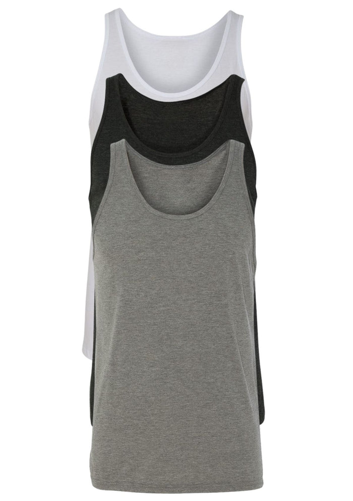mens white black gray under-shirt tank style 3 pack bundle airlume cotton front 3D image